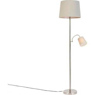 Klassisk gulvlampe stål med grå kappe og læselampe - Retro