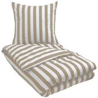 Stribet sengetøj til king size dyne - 240x220 cm - Blødt bomuldssatin - Nordic Stripe - Sand og hvidt sengesæt