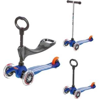 Micro Mini 3in1 Blue løbehjul med 3 hjul - med aftageligt sæde og barnehåndtag - blå