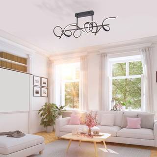 LED-loftlampe Curls, sort, metal, 82 cm lang, dæmpbar
