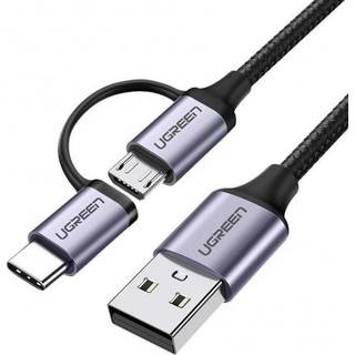 Ugreen 2-i-1 USB til micro USB / USB-C kabel 2,4A, 1m - Sort