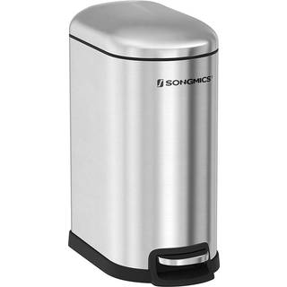 Songmics Slim Rubbish Bin, 10L pedalbakke, stål, aftagelig indre spand, sølv