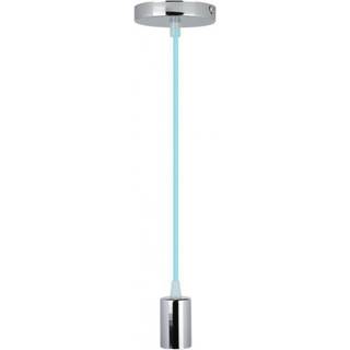 E27 Krom Metal Kop-Pendel Lampe - Lysblå