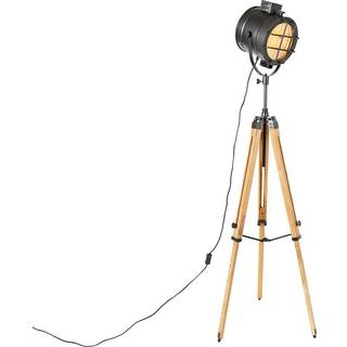 Tripod gulvlampe sort med træ Studio Spot - Radient