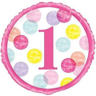 1 års fødselsdag folieballon - Pige/prikker