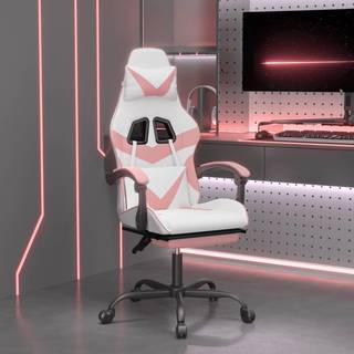 drejelig gamingstol med fodstøtte kunstlæder hvid og pink