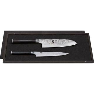 KAI Shun Classic 2-teiliges Messer-Set mit Allzweckmesser & Santokumesser - Damaststahl Griff Pakkaholz - Schwarz,Silber