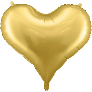1 stk. Guld hjerte folieballon til luft eller helium 61 cm høj - inkl. sugerør til oppustning