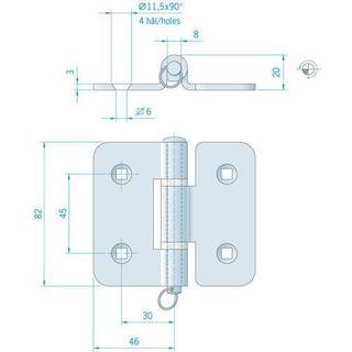 Lugehængsel Roca Heavy-duty, 92 x 82 mm, syrefast rustfrit stål (AISI 316)