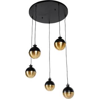 Industriel pendellampe sort med messing 5-lys - Haicha
