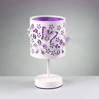 Titilla bordlampe i hvid med lilla skærm indeni
