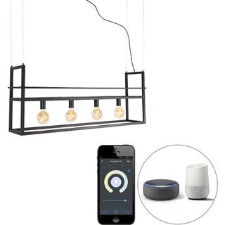 Smart pendellampe sort med hylde stor 4-lys inkl. Wifi G95 - Cage Rack