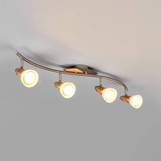 Lindby loftslampe Marena, 4-lys, glas, træ, 83 cm lang