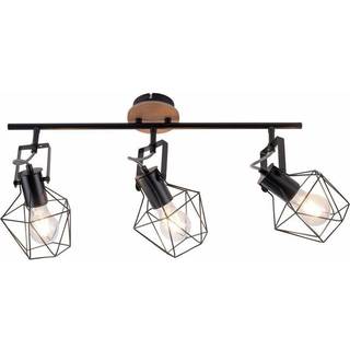 Industriel loftslampe sort med træ 3-lys - Sven