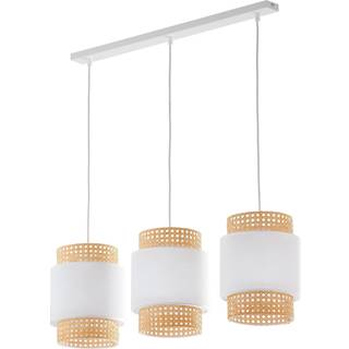 Hængelampe Boho lineær med 3 lyskilder hvid/rattan