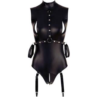 Cottelli Bondage - ærmeløs glansbody & håndjern (sort) - L