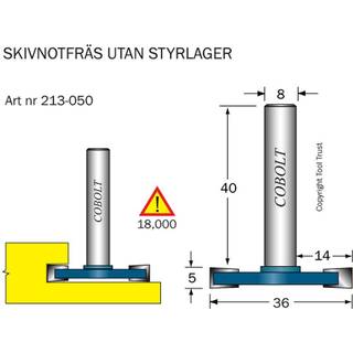 Cobolt 213-050 Skivenotfræser uden lager L=5 mm, D=36
