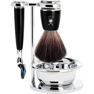 Mühle barbersæt med Fusion Skraber, Børste, Holder og Skål, Rytmo, Sort Kunstharpiks