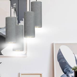 Pendellampe Joni, tekstil, 4 lyskilder, rund, grå-guld