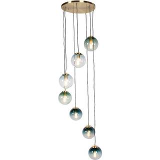 Art Deco Pendellampe Messing med Blåt Glas 7-lys - Pallon