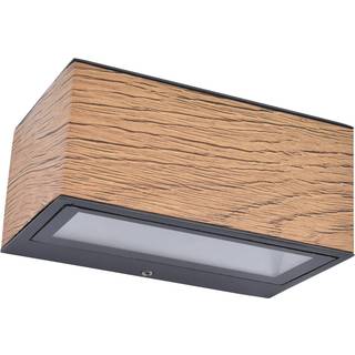 LUTEC GEMINI udendørs LED væglampe, up/down, H6,5 cm, IP54, 4000K, mørk grå/træ effekt