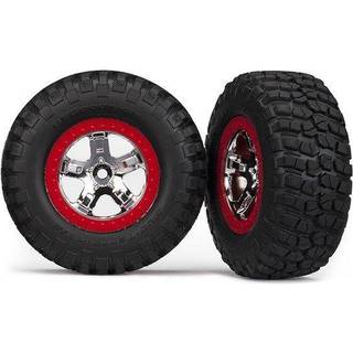 Traxxas - TRX5869 - Tire & wheel assy, glued (SCT chrome, red beadlock style wheels, BFGoodrich® Mud-Terrain™ T/A® KM2 tires, foam inserts) (2) (2WD
