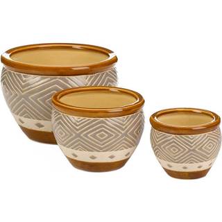 Accent Plus Earth-Tone Ceramic Diamond Pattern Planter Set