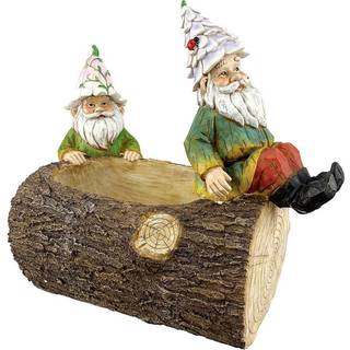 R?de Carpet Studios 20514 H?ndmalet harpiks og stenskulptureret gnome planter 4.5 """" Dybe nisser p? en bj?lke
