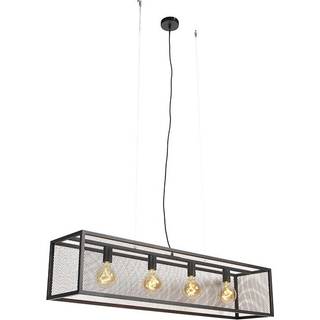 Industriel pendellampe sort 118 cm med mesh 4-lys - Cage