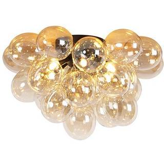 Design loftslampe sort med ravfarvet glas 6-lys - Uvas