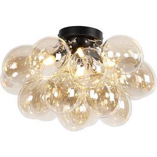 Design loftslampe sort med ravglas 4-lys - Uvas