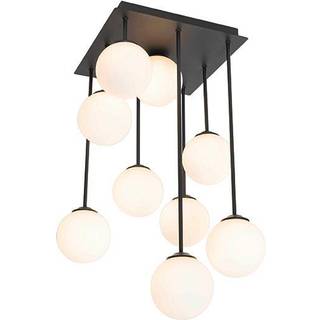 Moderne loftslampe sort med opalglas 9-lys - Athen