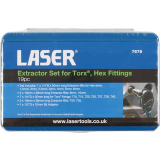 Skrueudtrækkersæt 19 dele - Laser Tools 7678 - Leveres i praktisk opbevaringskasse - Hurtig levering