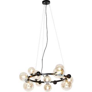 Art Deco Pendellampe sort med ravfarvet glas 12-lys - David