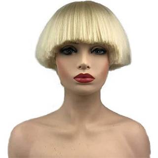 Aimole Kort Yaki Glat Syntetisk Paryk - Blond Champignonformet Stil, Bob i Skålklip, 8 tommer, Kanekalon Højtemperaturfiber