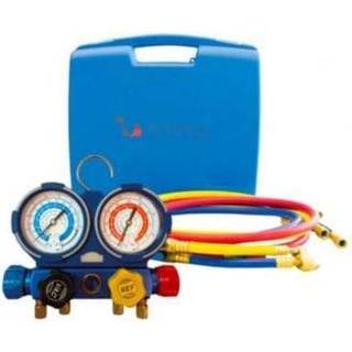 Tecnosystemi 4-vejs manifold R32, R410A, R134a og TR422ABCD (R22) med slanger og æske