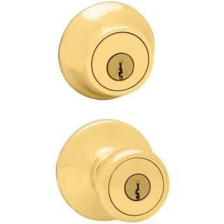 Kwikset 695 Tylo Entry Knob og dobbeltcylinder Deadbolt Combo Pack i poleret messing