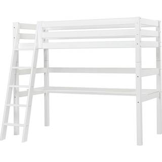 Hoppekids ECO Luxury - Højseng m. Bordplade - 90x200 cm. - Skrå Stige - Fleksibel Indlægsbund - Hvid