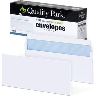 Kvalitetspark nr. 10 Sikkerhedskonvolutter Ingen vindue Redi-Strip Selvforsegling Konvolutter 24-lb Hvid Wove 4-1/8 """" X 9-1/2 """" 100 pr. Boks (Q