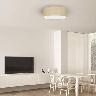 Loftlampe Leano beige rund af rattan