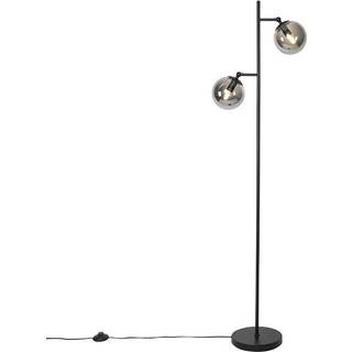 Art Deco gulvlampe sort med røgglas 2-lys - Pallon