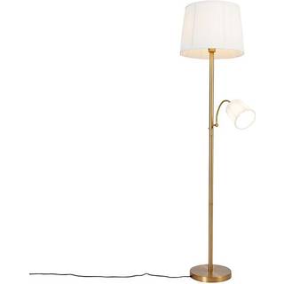 Klassisk gulvlampe bronze stofskærm hvid med læselampe - Retro