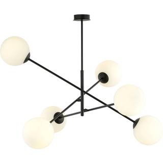 Loftlampe Linear, sort/opal, 6 lyskilder