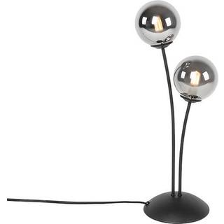 Moderne bordlampe sort 2-lys med røgglas - Athen