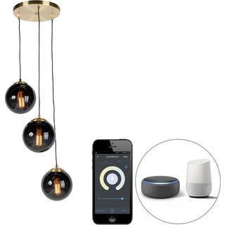 Smart hængelampe messing med sort glas 3 lys inkl. Wifi ST64 - Pallon