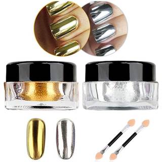 Metallisk krom pulver Hisight 2 pcs neglekunst spejl glitter krom pigment pulver st?v negle paljetter guld s?lv farve negl kunstv?rkt?jer med sva