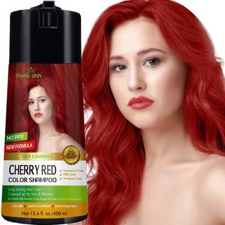 Herbishh Hair Color Shampoo til gr?t h?r - Beriget farveshampoo H?rfarvestofformel - H?rfarvestofshampoo og balsam - Langvarig & DIY (Cherry Red)