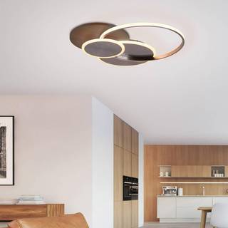 Loftslampe træ rund inkl LED 3-lys med fjernbetjening - Ajdin