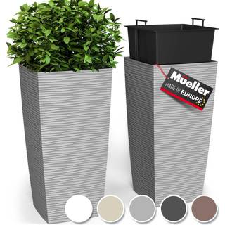 Mueller M-Resin Heavy Duty Tall Planter Indoor/Outdoor Grande Plant Tree Flower Pot 2-Piece Set 18 Moderne design Indbygget dræning lysegrå