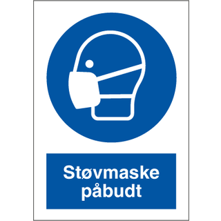 Støvmaske påbudt, påbudsskilte, plast 297 X 210 mm